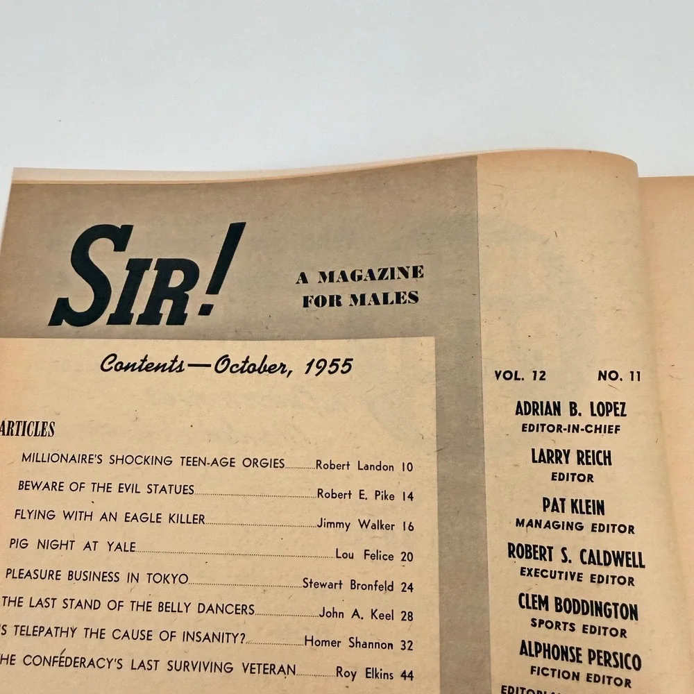 Sir! Magazine October 1955 Pig Night at Yale Men's Pulp Vintage